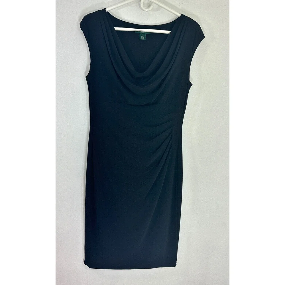 Lauren Ralph Lauren Womens 12 Dress Ruched Side Black Cowl Neck - Picture 1 of 7